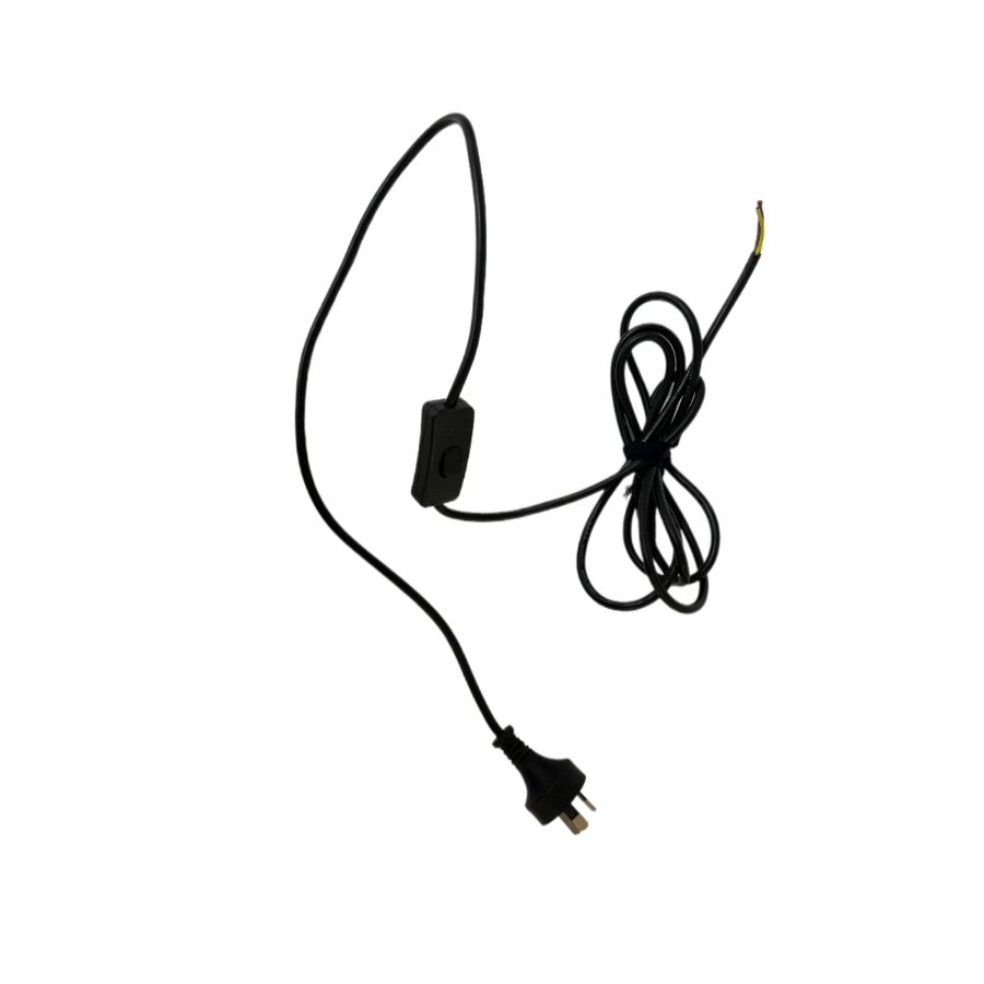 2-Core Cord Set 2.5m Switched BLACK - Switch at plug end