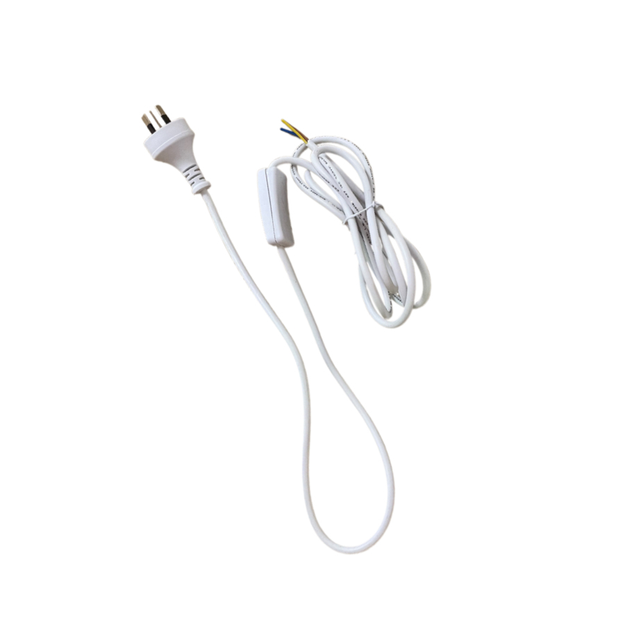 3-Core Cord Set 2.5m Switched WHITE - Switch at plug end